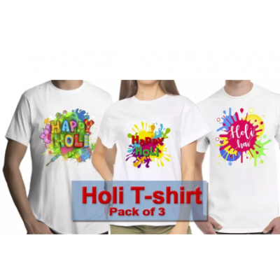 HOLI-SPECIAL Pack of 3 Holi Tshirt (Designs will be send Randomly)